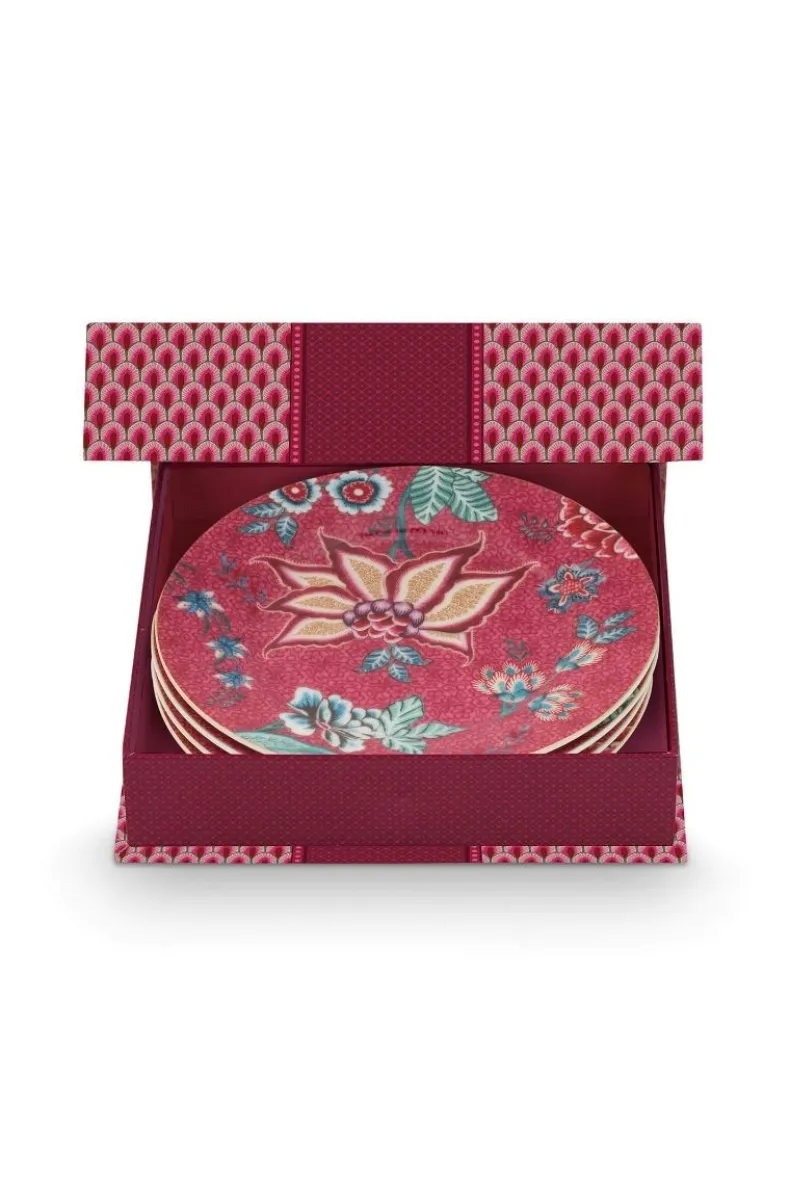 Flower Festival Set/4 Gebaksborden Donker 17Cm