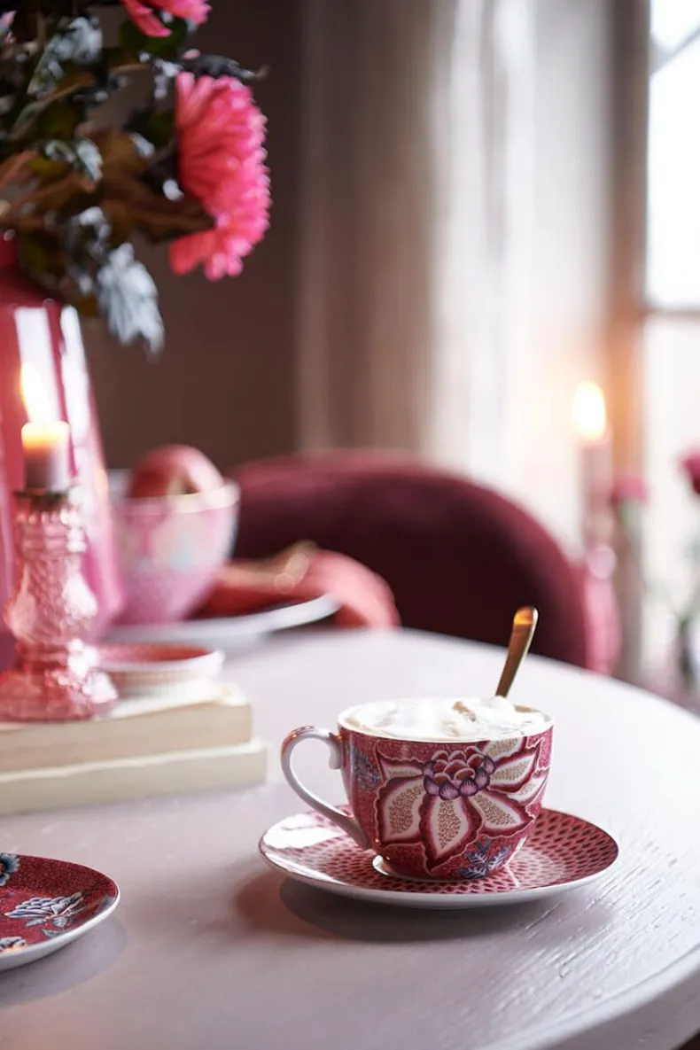 Flower Festival Set/2 Cappuccino Kop & Schotel Donkerroze