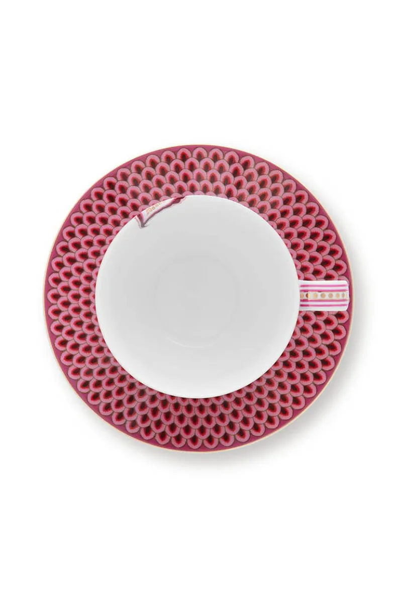 Flower Festival Set/2 Cappuccino Kop & Schotel Donkerroze