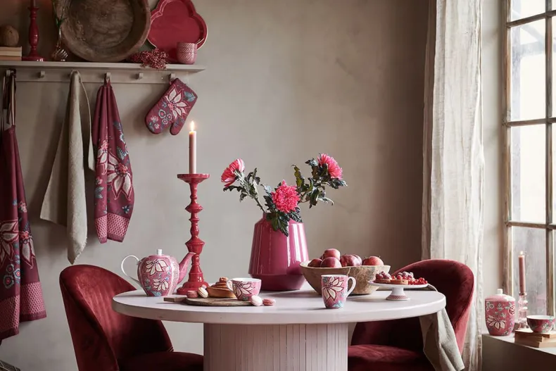 Flower Festival Tea Towel Dark Pink