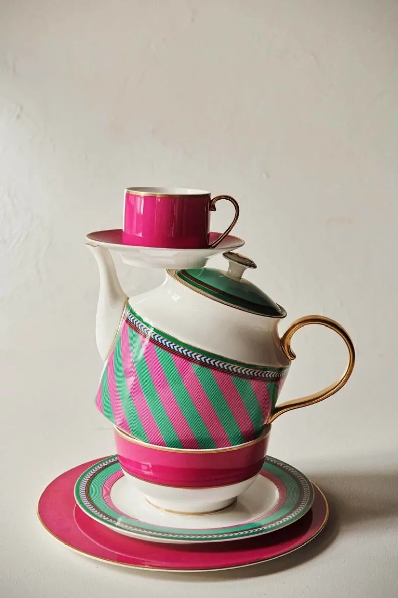 Pip Chique Stripes Theepot Groot Roze/Groen