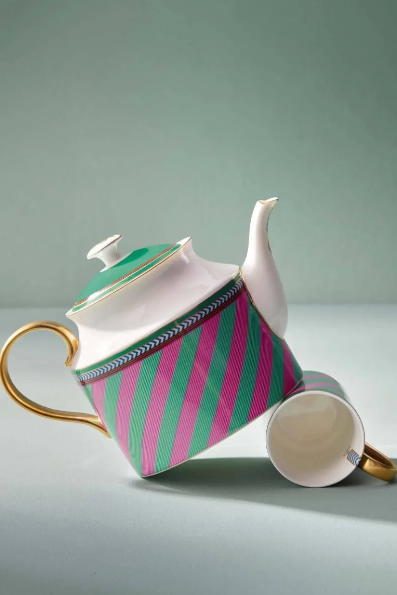 Pip Chique Stripes Theepot Groot Roze/Groen